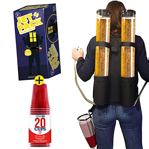 Double Girafe à Bière Jet Pack + 20 Red Cups 53cl | Distributeur Boisson | Sac à Dos | Qualité...