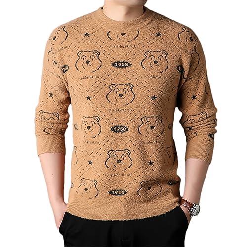 Men Autumn Winter Cartoon Bear Thick for Knit Clothing Jumpers Sweater Pullover Tops