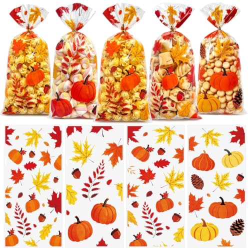 50Pcs Fall Cellophane Treat Bags, Clear...