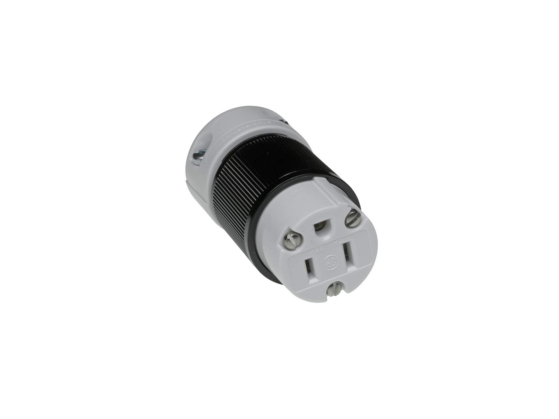 Woodhead5269 Safeway Connector, Industrial Duty, Straight Blade, 2 Poles, 3 Wires, NEMA 5-15 Configuration, Nylon, Black and White, 15A Current, 125V Voltage