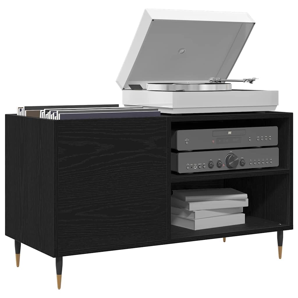 Armadietto per vinili, effetto rovere, 85 x 38 x 48 cm, in legno con 3 ripiani, porta con cerniere, stabile rack HiFi per soggiorno, ufficio e home theatre