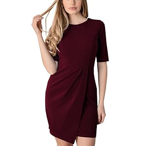 BessCops Women’s Crew Neck Short Sleeve Bodycon Sheath Wrap Ruched Casual Cocktail Party Work Dresses