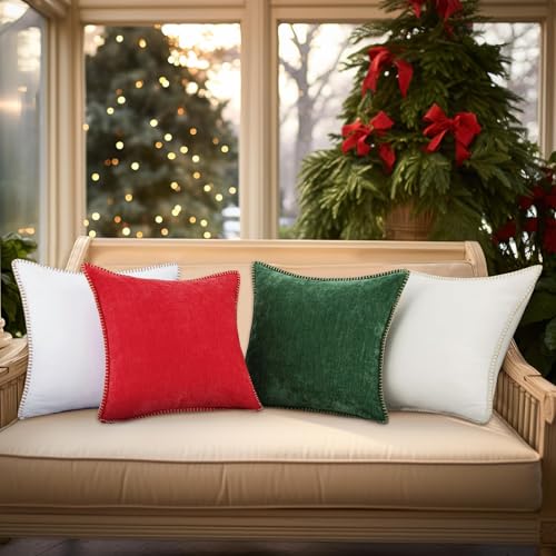 Image of decorUhome Soft Chenille Throw Pillow Covers 12x20 Set of 2 Christmas Red