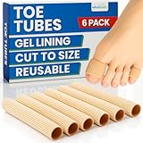ViveSole Toe Sleeves [6 Pack] - Silicone Gel Tube Finger Protector Compression Cushion Brace - Bandage Wrap Pad Cap for Corn, Calluses, Blister, Jammed Hammer, BJJ, Running, Pain Relief (Small)
