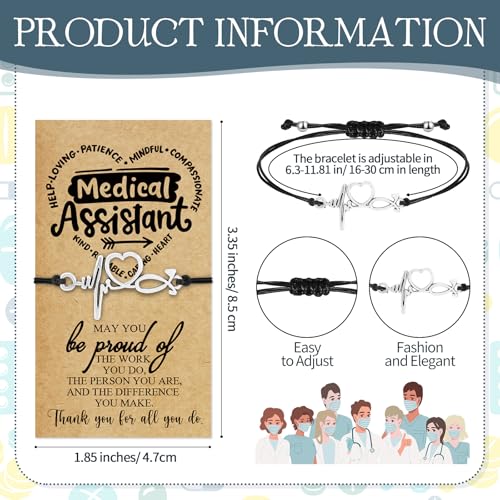 Sasylvia 30 Set Medical Assistant Appreciation Gifts Bulk Employee Inspirational Bracelet Positive Bracelet Motivational Card Gifts for Medical Assistant Volunteer Teacher Staff Coworkers2