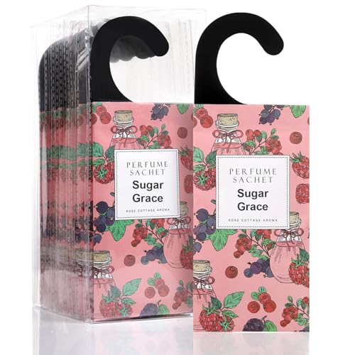 ROSE COTTAGE Large 12 Packs Sugar Grace Hanging Closet Deodorizer Air Freshener Long Lasting Scented Sachets Smell Goods for House