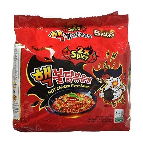 Samyang Ramen picante picante sabor a pollo picante, fideos picantes coreanos (4.94 oz cada uno) (5 paquetes) - Juego de 2