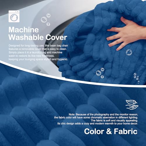 Image of 4FT Bean Bag Chair 4'Big Bean Bag Chairs with Adults, Large Beanbag Chair | Bean bag Lounger with Machine Washable Cover Corded Plush Fabric, Comfy Chairs for Living Room Bedroom Dorm, Blue