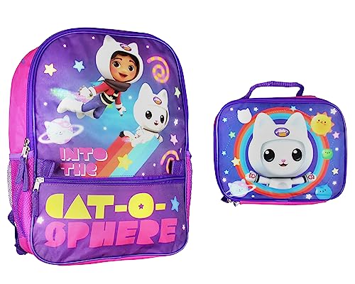 Gabby's DollHouse 2 Piece School Travel Backpack Set For Girls With Detachable Insulated Lunch Box