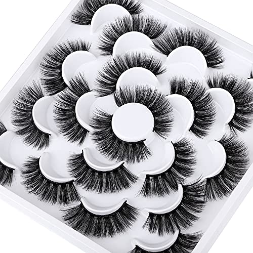 Dramatic Faux Mink Lashes 5D Thick False Eyelashes 10 Pairs Long Wispy Fake Eyelashes Pack Fluffy Volume Handmade Strip Eye Lashes by Mavphnee