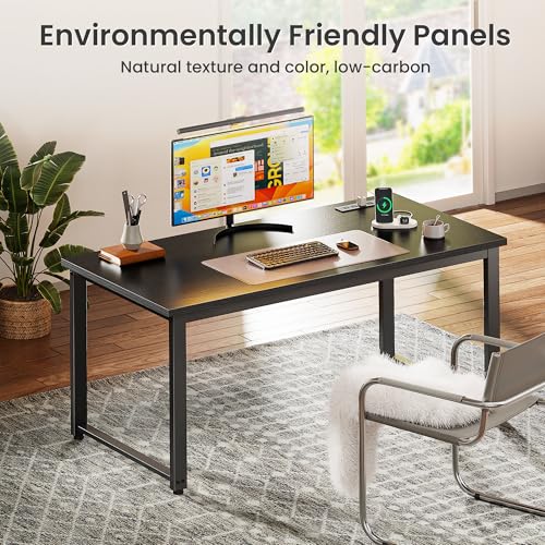 Huuger 48 x 24 inch Desk with Power Outlets & USB-C, Deeper & Thicker Desktop, Robust Metal Tubes, Computer Desk, Heavy Duty Office Desk, Work Gaming Desk for Home Office, Black