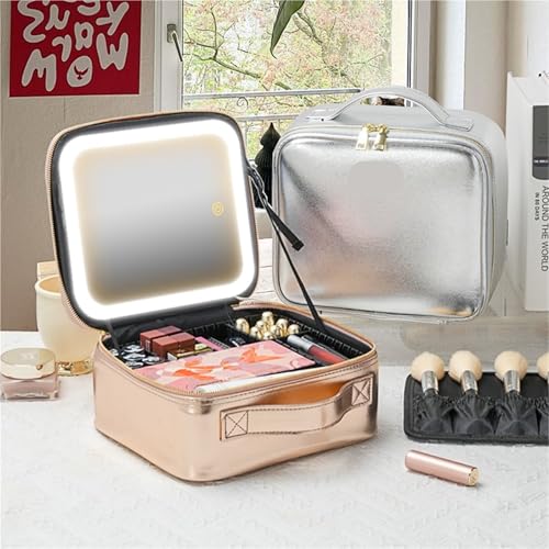 Trousse de maquillage miroir LED éclairé et compartiments modulables argent - 3