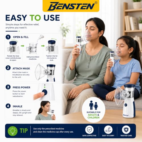 Image of Portable Mesh Nebulizer for Home Use | Rechargeable Handheld Mist Inhaler with Mask