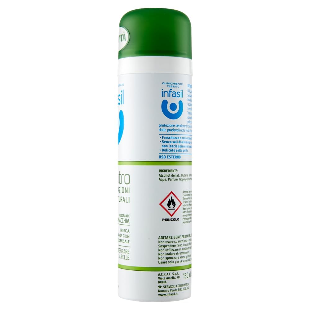 Infasil - 12 deodoranti spray Neutro Sensazioni Naturali con olio essenziale, 150 ml + portachiavi in omaggio