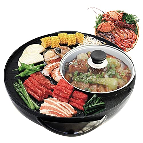 Bounabay Electrical BBQ Grill and Shabu-Shabu Hot Pot, 2-in-1 Barbecue Smokeless Grill with Hotpot, 2.5L Large Capacity, Multi-stage Temperature Control, 1500W Fast Heating, Non-stick Coating Surface, Easy to Clean, Good for 1-5 people