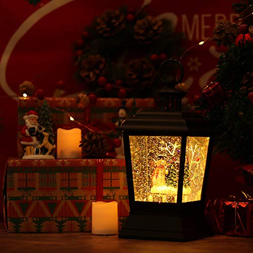 Wondise Lighted Street Lamp Shaped Christmas Snow Globe Lantern With 6H Timer, Battery Operated Snowman With Christmas Tree Scene Glittering Hanging Water Lantern For Christmas Home Decoration Gift #TOP3