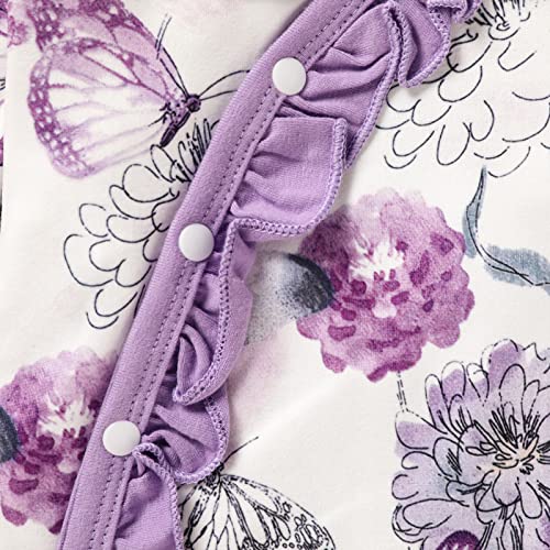 Grnshts Newborn Girl Butterfly Jumpsuit Baby Girl Long Sleeve Ruffle Floral Romper Overall Coming Home Outfits(Purple1,Newborn) #TOP2
