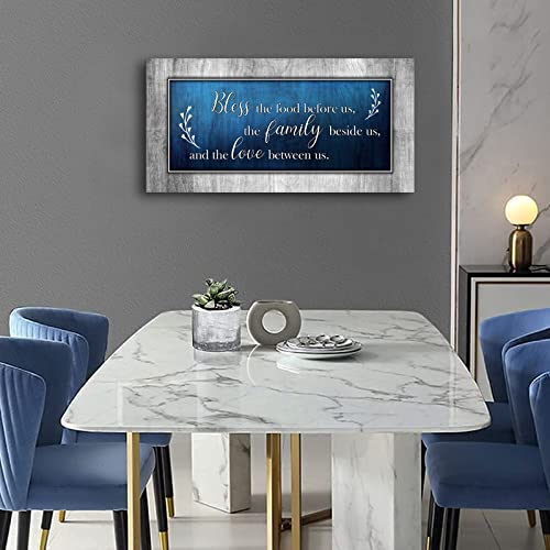 Christian Wall Art Decor Blue And Grey Canvas Prints Bless The Food Quote Wall Pictures Framed Artwork For Home Living Room Dining Room Kitchen Decorations #TOP2