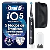 Oral-B iO 5N Cepillo de Dientes Eléctrico Negro Con Mango Recargable, 1 Cabezal y Estuche De Viaje, 5 Modos De Cepillado Con Blanqueamiento Dental, Sensor De Presión, Diseñado por Braun