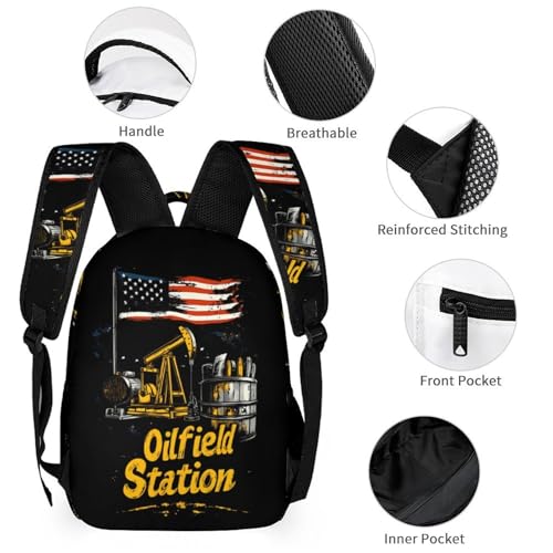 Oilfield Station U.S. Flag 3 PCS Backpack Set Casual Daypack with Insulated Lunch Bag & Pencil Case3