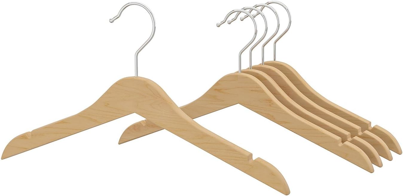 Children’s Coat Hangers Set of 30, Natural Solid Beech Wood with Chrome Hooks, Durable Kids Clothes Hangers for Closet Organization, 12.5" Width
