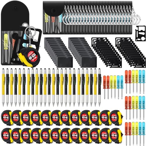 Image of 96 Pcs Mini Screwdriver Tape Keychain Set Multitool Pen Card Father's Gifts Bulk Mini Tool Set for Adult Men Dad (Yellow,Black)