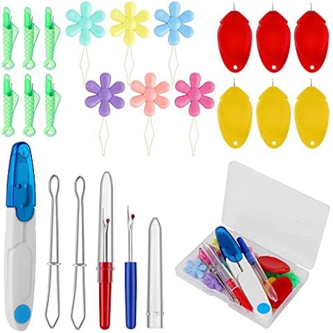 24 Nadeleinfädler-Set, Einfädelhilfe Nadeln Einfädler Werkzeug, Einschließlich Kordeleinfädler Nahttrenner Elastische Clips mit Scheren, Einfache Nadeleinfädler für DIY Näharbeiten Bastel Cover