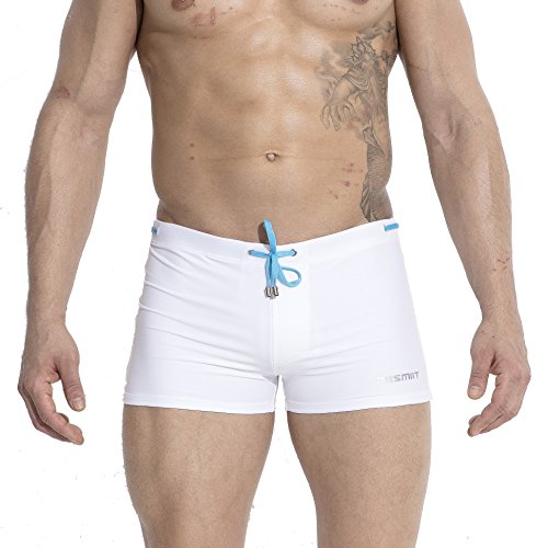 GOGOHOT Mens Swim Trunks Nylon Swimwear Compression Swimsuit with Removable Pad 2X-Large White