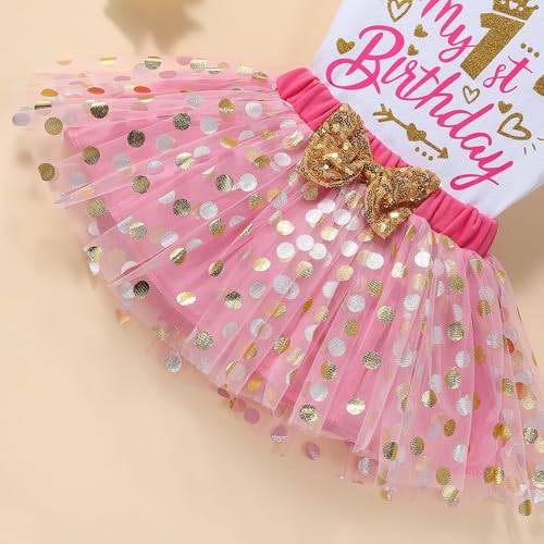 Newborn Baby Girls Baby Girls My 1st Birthday Outfits Romper + Tutu Skirt + Headband Set4