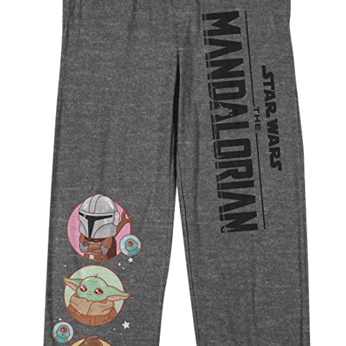 Bioworld The Mandalorian Logo and Characters Men's Charcoal Heather Drawstring Sleep Pants2