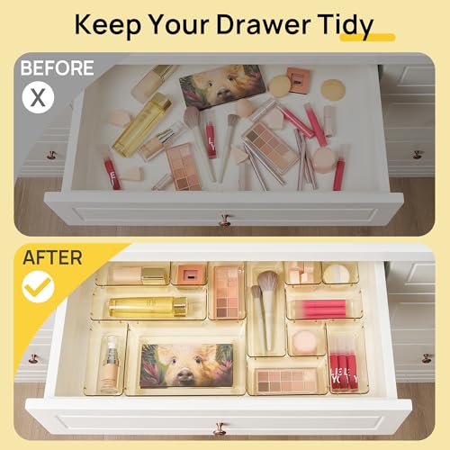 Image of Vtopmart 25 PCS Clear Plastic Drawer Organizers Set, 4-Size Versatile Bathroom and Vanity Drawer Organizer Trays, Storage Bins for Makeup, Bedroom, Kitchen Gadgets Utensils and Office