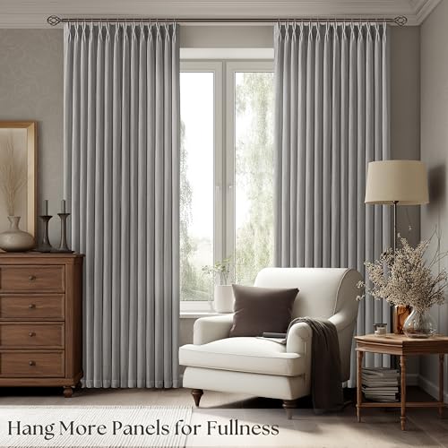 Image of Grey Pinch Pleat Semi Sheer Linen Curtains 90 Inch Long for Living Room