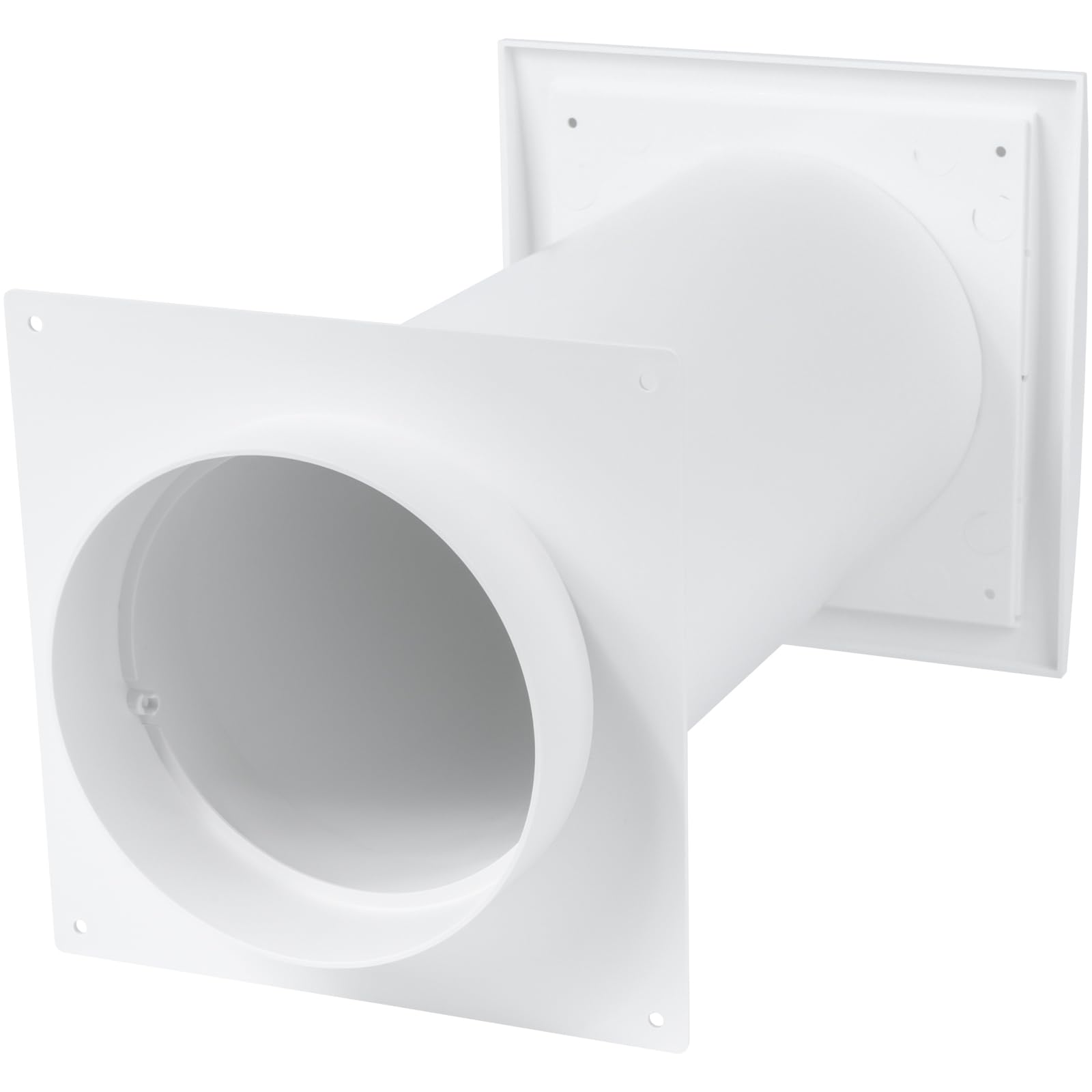 Vent Systems 125 mm Mauerkasten mit Dunstabzugshaube - Kunststoff Lüftungsgitter mit Einstellbar Rohr - Abluft Abdeckung mit Dunstabzug/Rückstauklappe - Trockner Abluftschlauch Wanddurchfuehrung