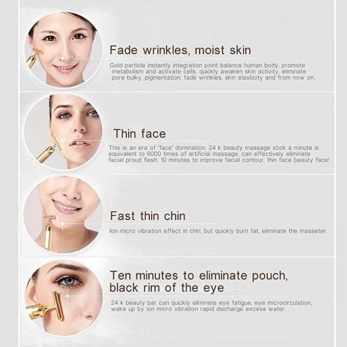 Viraaji 1Pc- Electric Vibration Energy Beauty Bar Facial Massage for Roller Waterproof Face Skin Care T-Shaped Anti Wrinkle Massager for Forehead, Cheek,Neck,Clavicle Arm Leg (Gold-color) 4 51YRkkhvLdL