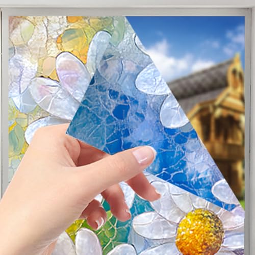Image of Nuxovilar Sparkle Bright Daisy Floral Pattern Window Film 17.7x39.4 PVC
