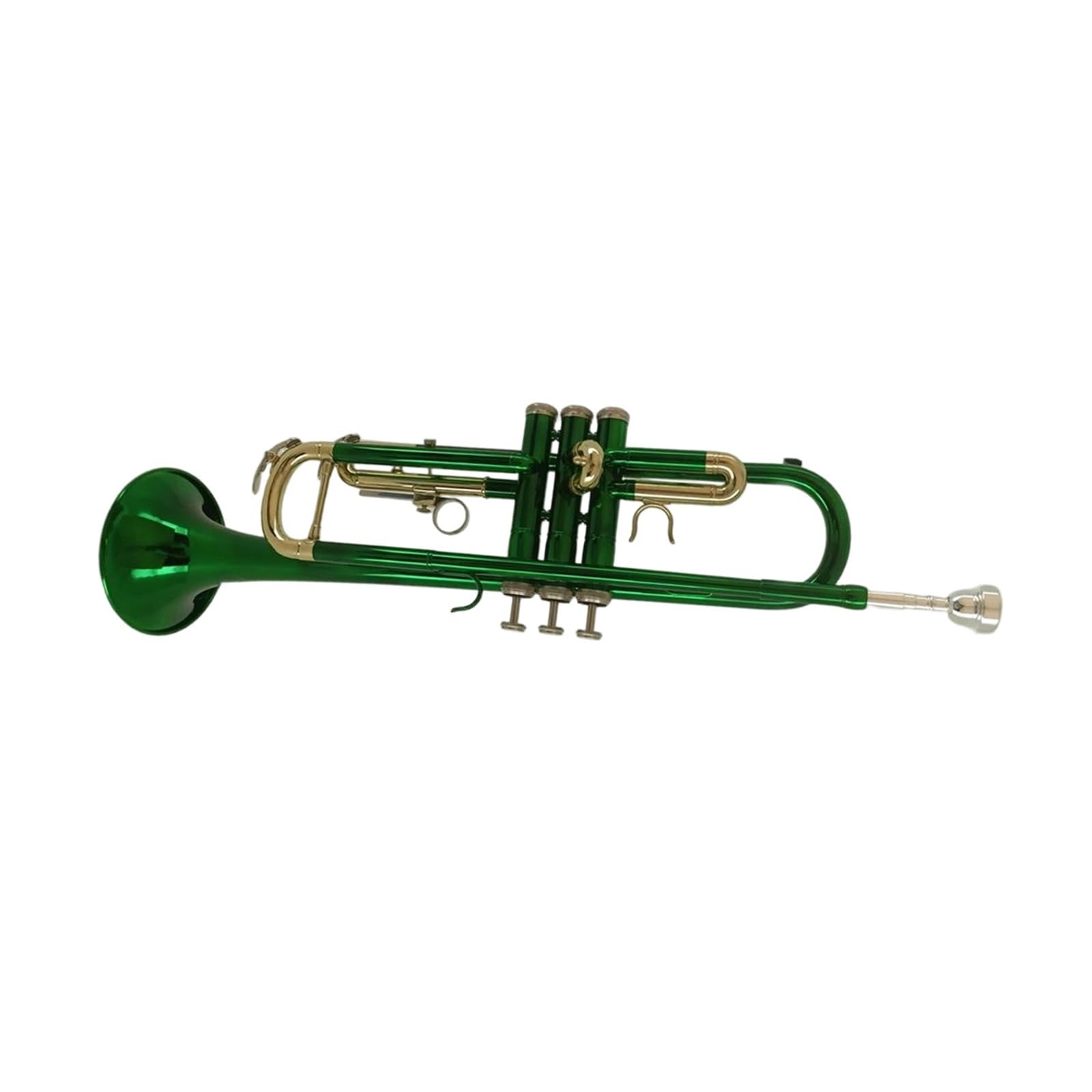 Instrumento De Trompeta Estándar Tubo De Latón Con Llave Dorada Coloreada Para Trompeta Verde En Clave B Con Boquilla 7C Guantes Y Cepillo De Pistón