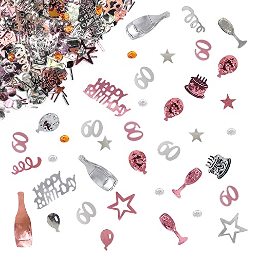 Giftota - 60. Geburtstag Deko und Konfetti in Roségold - Partydekoration für Jubiläen, Tischdeko und Partys