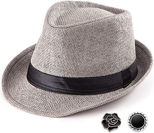 LADYBRO Straw Trilby Fedora Hat for Men 1920s Short Brim Wool Felt Panama Cap 7 1/4