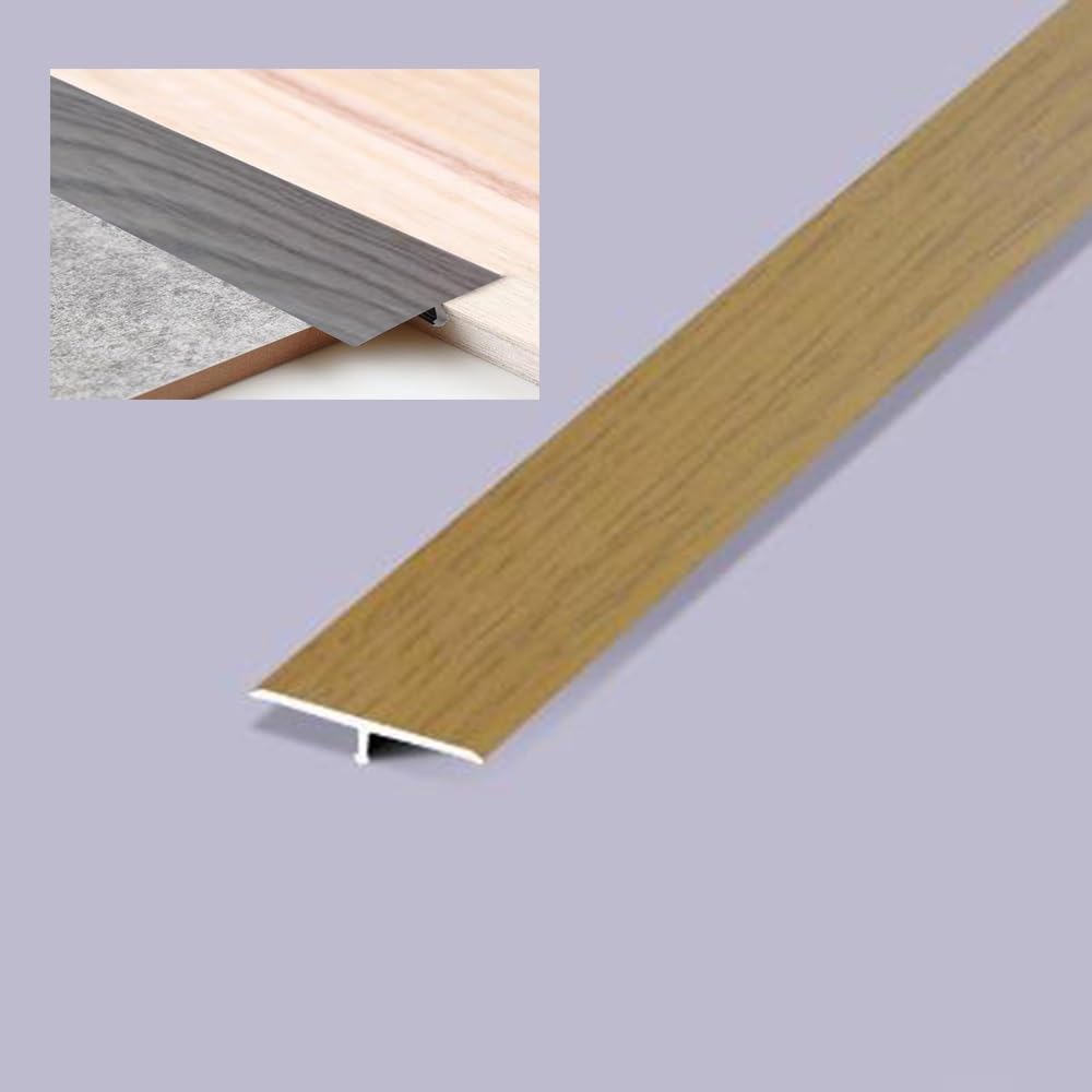 Psmpengamz Oak T-Molding Floor Transition Strip 35.4In/90Cm Flat Divider Strips, Aluminum Threshold Floor Joining Strip Gap Covering - Wood Grain Finish(,W4cm)