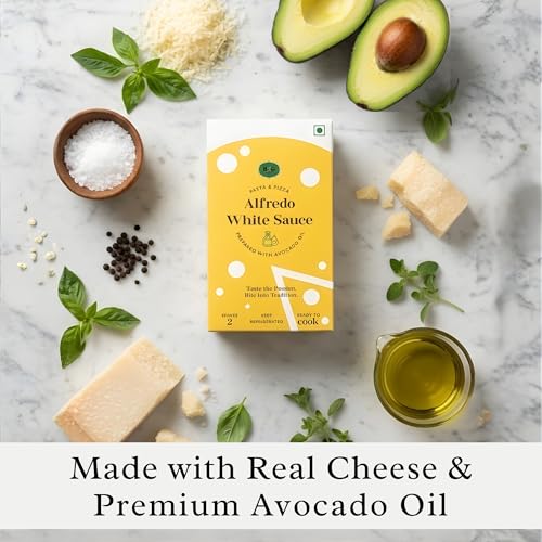 Image of Black & Green Alfredo White Sauce (200gm), Creamy & Cheesy Pasta Pizza Sauce With Avocado Oil, Keto Friendly, Preservatives Free, Gluten Free, Vegetarian, Ready To Cook Sauce