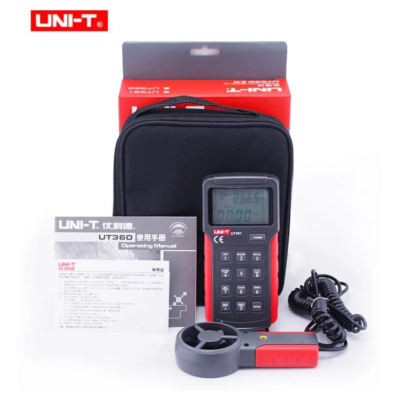 UNI-T UT361 Anemometer, carrying bag, and instruction manual