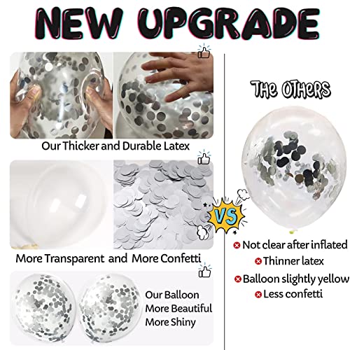 Image of Silver Confetti Balloons, 25 Pcs Thickened 12 Inch Clear Latex Balloon with Confetti Inside for Graduation Decorations Engagement Bridal Shower Party Baby Shower Birthday Party Decoration Supplies