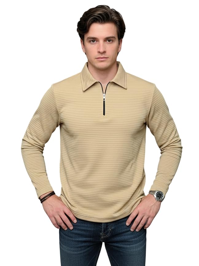 Men's Polycotton Regular Fit Full Sleeve Solid Polo Neck T-Shirt-image-15