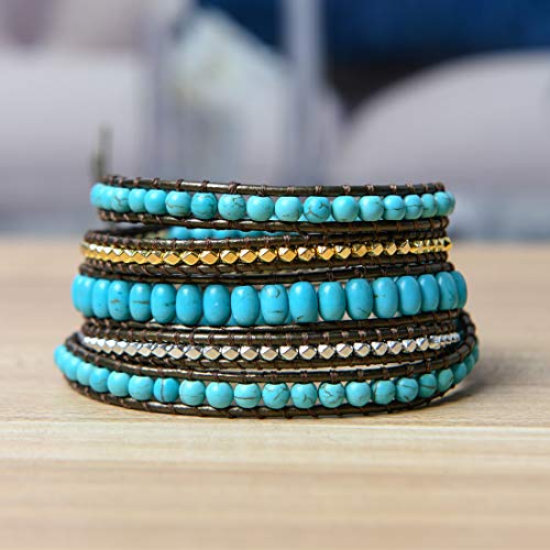 Image of YGLINE Natural Stone Bracelet 5 Wraps Bracelet Handmade Blue Color Boho Bracelet for Women Bracelet