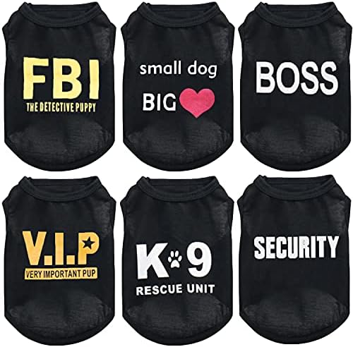 Likemi 6 Pack Black Dog Shirt Puppy Clothes for Small Dog Boy Summer Casual Security Print Vest for Chihuahua Yorkies Small Dog Cat Fashion Outfits, Medium