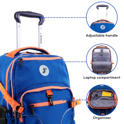 Image of J World Lunar Rolling Backpack. Laptop Bag With Wheels. Wheeled Carry-On Travel Luggage, Navy, 19.5 x 13 x 8 Inches