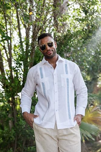 Mojito Men's 100% Linen Guayabera Chacabana Shirt Long Sleeve - Artisan Embroidery2