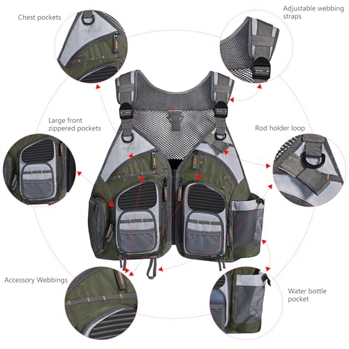 Image of BASSDASH Strap Fishing Vest Adjustable for Men and Women, for Fly Bass Fishing and Outdoor Activities