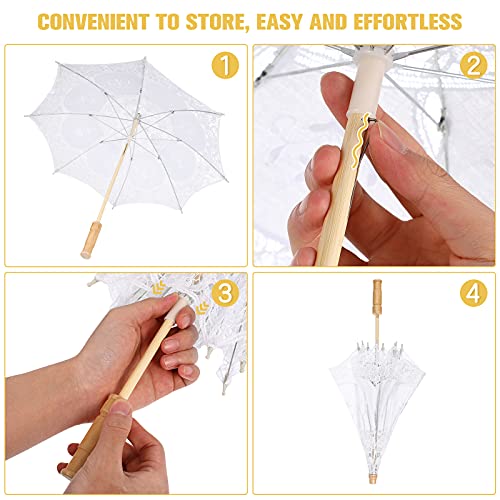 Toyvian 44Cm Lace Umbrella Wedding Small Umbrella For Bride Wedding Gift Photo Props Kids Gift - White #TOP2