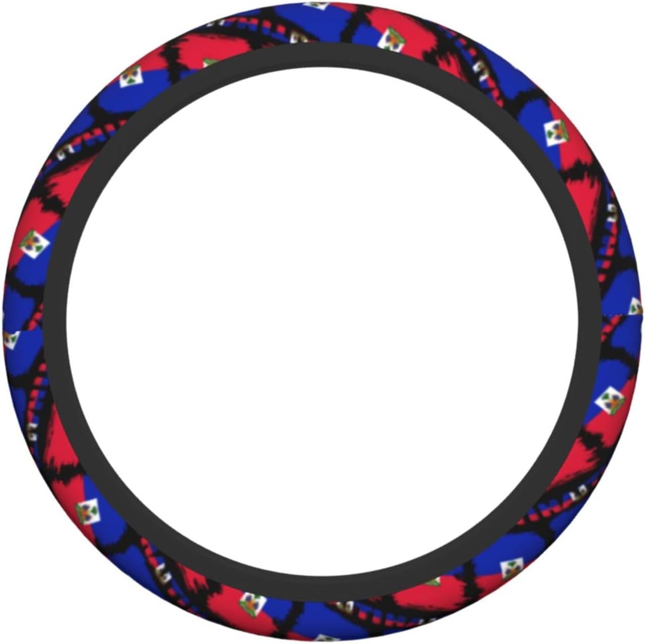 Vintage Haiti Haitian Flag Steering Wheel Cover Protector Elastic Neoprene Car Wrap Accessories Vehicle Auto Trucker Interior Decor Non Slip Universal Fit 15 inch for Men Women image 2